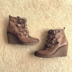 ALDO Leather & Shearling Wedge Booties